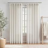 Vision Home Natural Pinch Pleated Semi Sheer Curtains Textured Linen Blended Light Filtering Window Curtains 95 inch for Living Room Bedroom Pinch Pleat Drapes with Hooks 2 Panels 42' Wx95 L