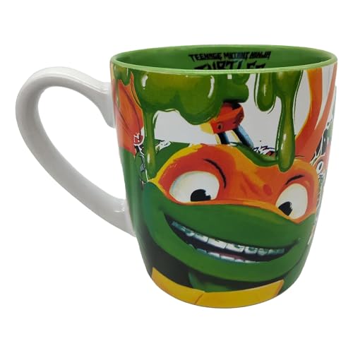 CYPBRANDS Tartaruga ninja - Caneca de pequeno-almoço, canecas divertidas, Michelangelo, branco, produto oficial