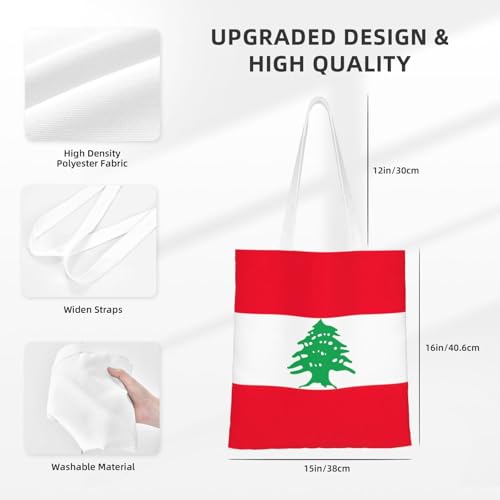 Flag Of Lebanon Print Polyester Canvas Tote Bag, Worthy Shopping Bag, Ideal For Present And Daily Errands4
