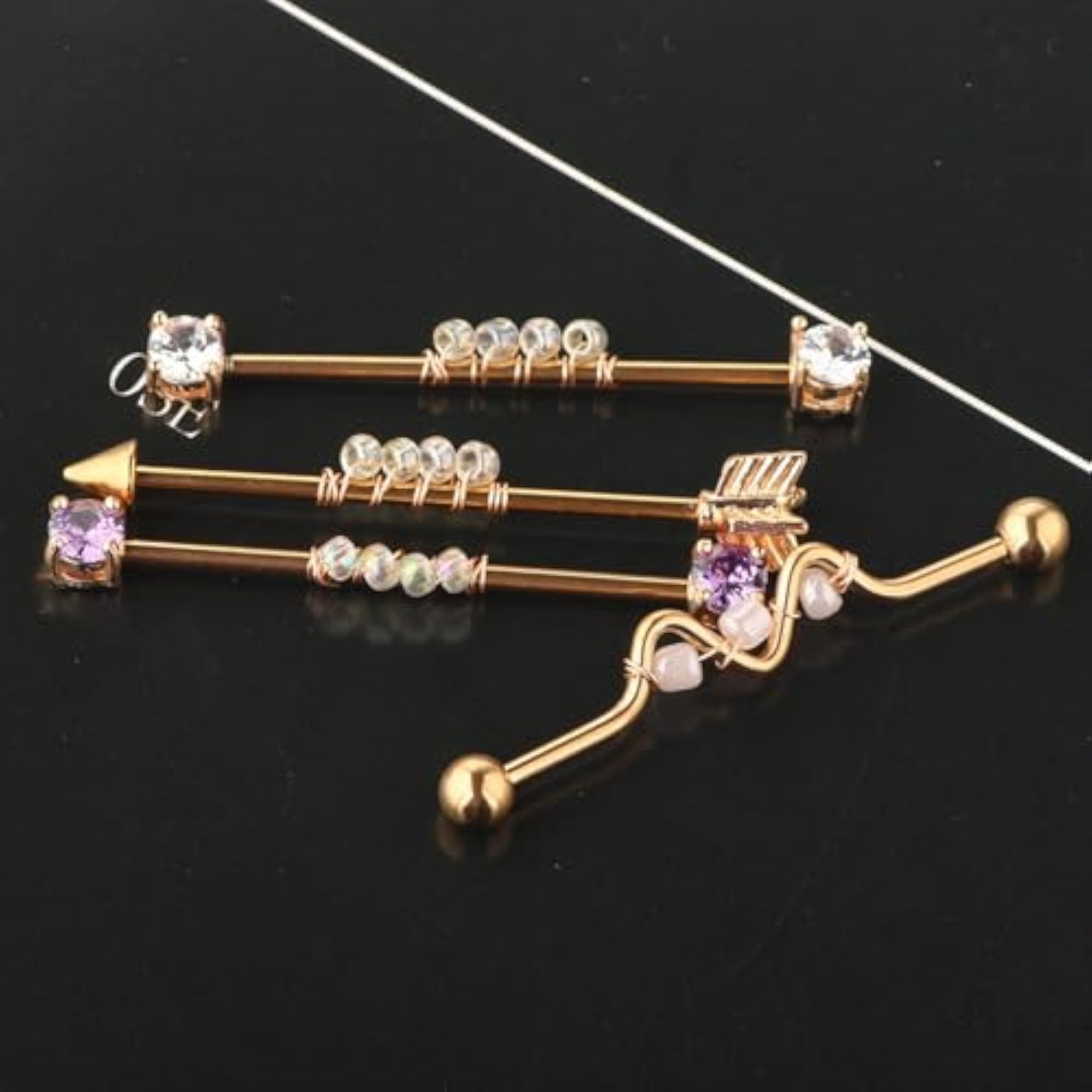 4pc Industrial Barbell Earrings for Women, 1.5 Inch