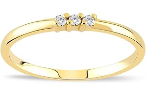 3 Stone Diamond Ring in 14K Solid Gold | Stackable 14k Yellow...