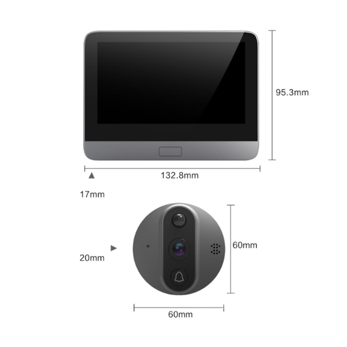 Sonnette Visuelle WiFi R9, Œil de Chat Électronique 720p 1mp | Métal, 32g et 5000ma, Vision Large, Surveillance Vidéo à Distance, Alarme Maison