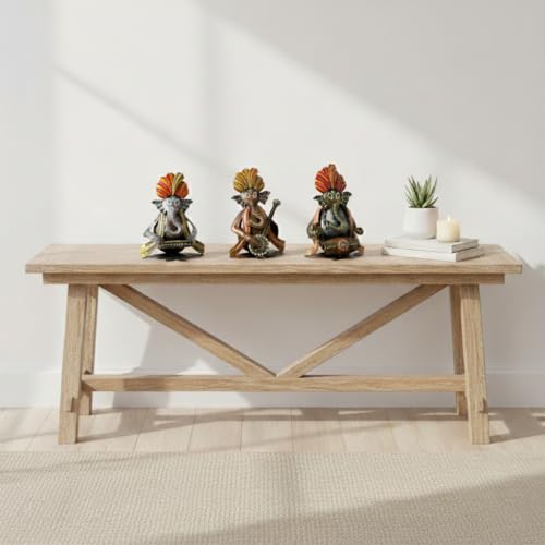 Image of CraftVatika Metal Ganesha Playing Musical Instruments Set of 3, Handcrafted Ganesha Playing Dholak Harmonium Sitar Showpiece for Living Room Tabletop Home Decor Items, Ganesh Musical Showpiece
