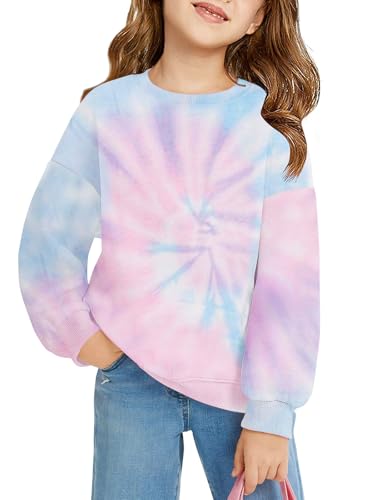 Image of Haloumoning Girls Oversized Crewneck Sweatshirts Kids Fleece Pullover Tops