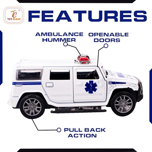 Image of Toy Cloud Hummer Ambulance Car 1:32 Scale Die-Cast Metal Toy with Opening Doors and Pull Back Action Realistic Toy Car