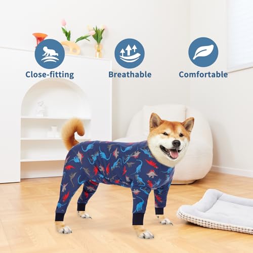 Image of Dog Onesie After Surgery Recovery Suit Anti Shedding Bodysuit Wounds Female Male Dog Neuter Spay Onesie E-Collar & Cone Alternatives Postoperative Shirt Dog Pajamas(XL)