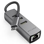 USB-C to Ethernet Adapter with USB 3.0 Ports, WALNEW USBC to RJ45 Lan Adapter, Gigabit Cat Network Cable Converter to Type C Thunderbolt 3 for Mac,MacBook Pro/Air,iPad 10th,Dell XPS,Chromebook,Surface