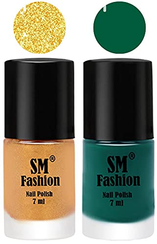 Image of Long Lasting Nail Polish | Nail Paint Combo 7 ml Each) - Set of 2 Light Golden-Green