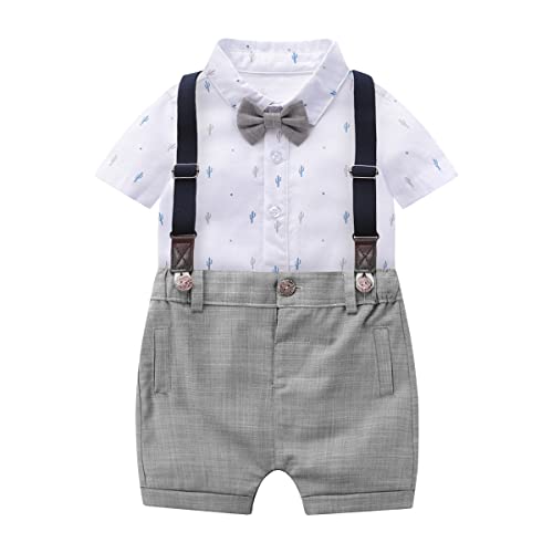 Baby Boys Gentleman Outfits Suits, Infant Short Sleeve Shirt+Shorts+Bow Tie+Suspenders Clothes Set,2-3T #TOP1