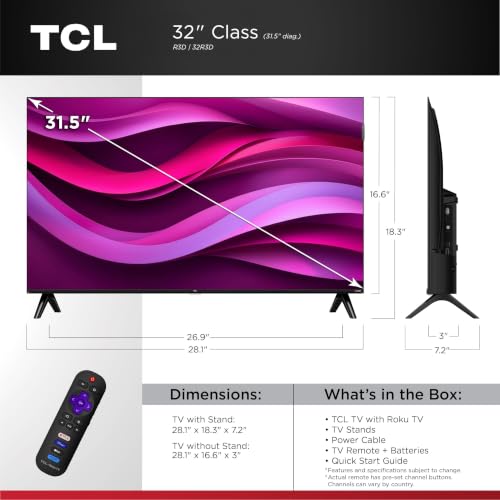 Image of TCL 32-Inch Class R3D Series QLED Roku Smart TV | FullView Bezel-Less Design, Google Cast & AirPlay 2 | Television for Bedroom, Dorm & Kitchen (32R3D, 2026) Streaming Live Local News, Sports & Movies