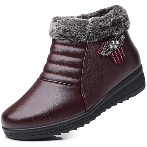 QEOSNBX Women’s Fur-Lined Snow Boots 8.5, Wine Red