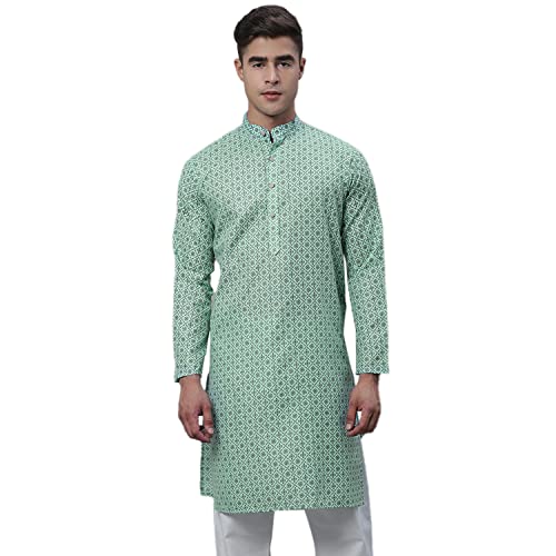 Image of Sojanya (Since 1958 Men'S Cotton Linen Blue Foil Printed Only Long Kurta