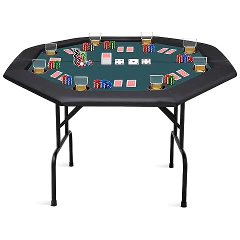 ZivPlay Poker Table Foldable Texas Holdem Poker Table Portable with Folding Legs for Card Game and Casino Gambling 8 Player Octagon Cover