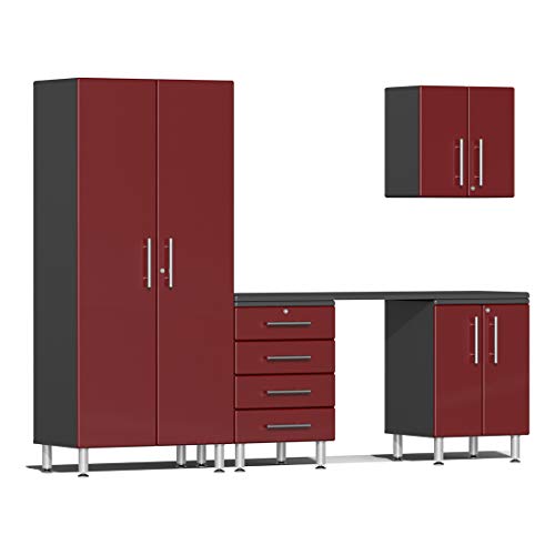 Ulti-MATE UG22051R 5-Piece Garage Cabinet Kit with Channeled Worktop in Ruby Red Metallic