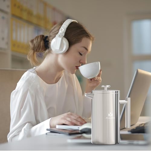 Miscedence French Press Coffee Maker, 4-Layer Filtration, Double Wall 304 Stainless Steel Coffee Press, Heat Resistant Rust-Proof, Multi-Use for Coffee Tea Espresso Home Office Travel - 3
