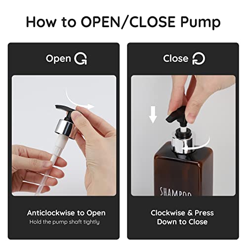 Image of Segbeauty Shampoo and Conditioner Dispenser, 3 Packs 16.9oz Refillable Bathroom Soap Dispenser Set, 500ml Plastic Square Shower Press Pump Bottles Liquid Lotion Dispenser for Kitchen Sink Amber