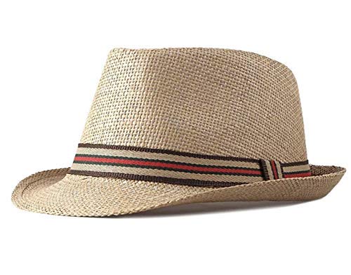 Chapeaux Panama avec bande Fedora Trilby Chapeau de paille pour homme d'été large bord chapeau de soleil casquette jazz - Vert - Medium Cover