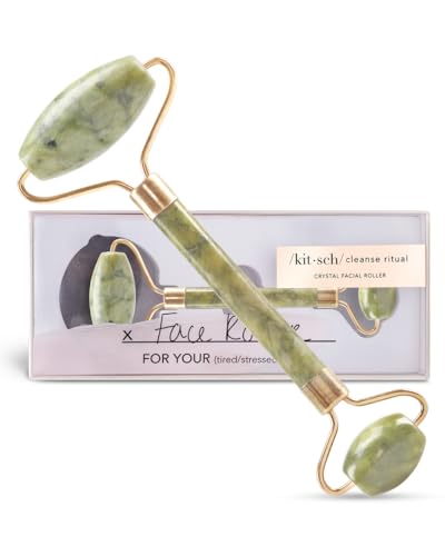 Kitsch Jade Face Roller - Jade Roller for Face | Genuine Jade Facial Roller | Anti Aging Face Roller Skin Care | Face Rollers & Eye Roller for Relaxation | Jade Roller for Wrinkles, Holiday Gift