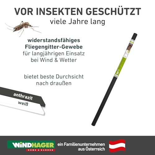 Windhager 03443 Fiberglasgewebe 100 x 120 cm, Anthrazit Insektenschutz Fliegengitter Insektenschutzgewebe aus hochwertigem Fiberglas, maschenfest verschweißt, UV-beständig