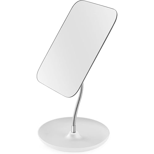 LFOYOU Table Vanity Mirror with Stand - Makeup Mirror for Desk - Adjustable Flexible Gooseneck, 360°Rotation Folding Portable Shower Shaving Cosmetic Mirror Square