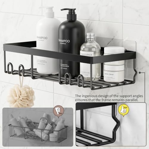 Moforoco Shower Caddy Shelf Organizer Rack, Self Adhesive Black Bathroom Shelves Basket, Home Farmhouse Wall Inside Organization and Storage Decor Rv Accessories, First Camper Apartment Essentials - 3