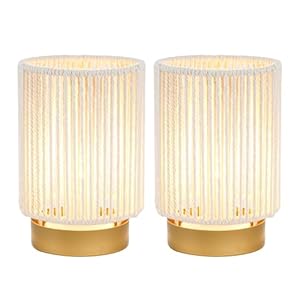 JHY DESIGN Set de 2 lámparas de mesa de cuerda de algodón trenzada, 17 cm de altura, lámpara a batería con temporizador de 6 horas, ideal para salón, dormitorio, bodas, fiestas