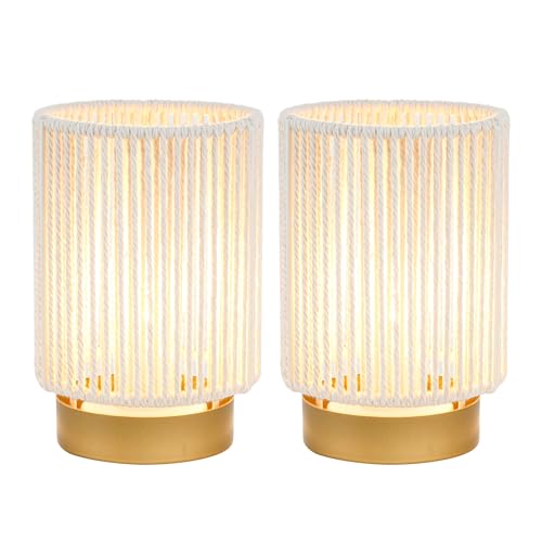 JHY DESIGN Set of 2 Braided Cotton Rope Table Lamp 6.5" Tall Battery Operated Lamp with 6 Hours Timer Beside Lamps Great for Living Room Bedroom Weddings Parties Patio Events by JHY DESIGN - Used condition - US$22.45