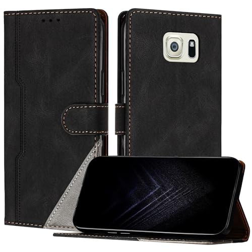Netany Funda para Samsung Galaxy S6 Edge, Funda Libro de Cuero con Ranura Cierre Magnético Soporte Plegable Carcasa Protectora (Negro)