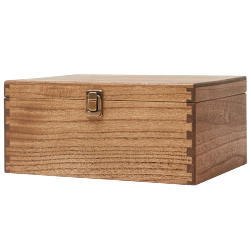KIRIGEN Solid Wood Flip-Top Storage Box, Handcrafted Wooden Keepsake Box, Wood Organizer, Lightweight Memory Box with Metal Latch, Versatile Decorative Box for Home & Office(FGH-DBR)