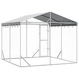 Hommdiy Outdoor-Hundezwinger mit Dach Silbern 3x3x2,5m Verzinkter Stahl
