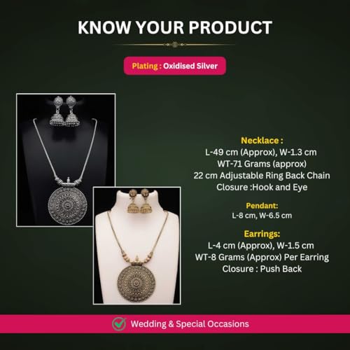 Sasitrends Oxidised German Silver Pendant Necklace with Earrings for Women and Girl's