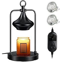 Lampara De Sal Y Aceites Esenciales Quemador Aceites Esenciales Eléctricos Quemador para Cera Lámpara, Lámpara Perfumada, con Temporizador, Calentador de Velas Regulable, Portavelas Perfumado con Calentador y Base de Madera