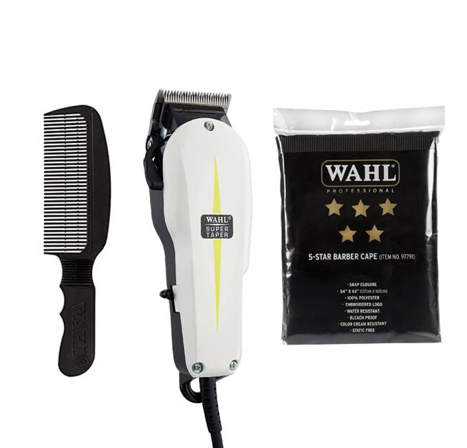 Wahl Professional Cortadora de pelo súper cónica, peine negro con parte superior plana y paquete de capa de peluquería serie 5 estrellas