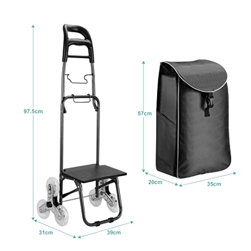 KINLO Einkaufstrolley Treppensteiger mit 3 Räder, Trolly Einkaufswagen Klappbar, Schwarz,Wasserdichter, 45L – Bild 3