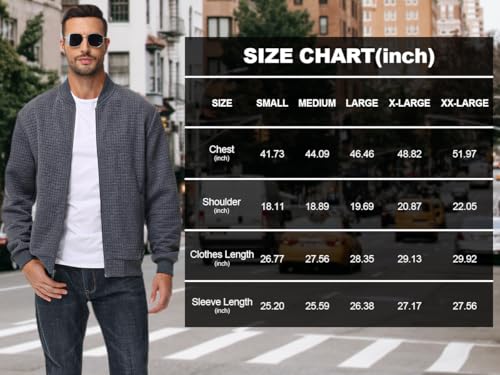Image of YuKaiChen Mens Lightweight Bomber Jacket Casual Plaid Jacquard Varsity Jacket Coat with Zipper Pockets
