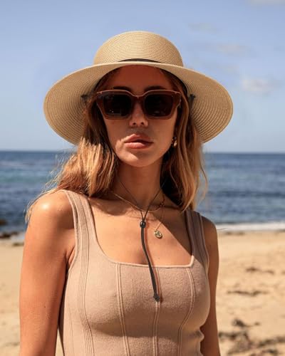 FURTALK Womens Wide Brim Sun Hat with Wind Lanyard UPF Summer Straw Sun Hats for Women