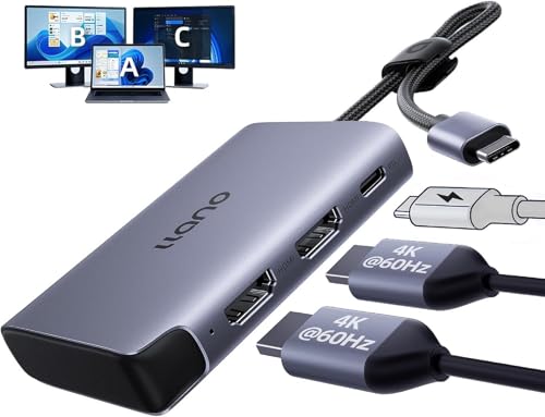 llano HDMI Splitter Extended Display for Dual Monitors 3 Separate Screens USB-C to Dual HDMI MST Adapter 4K@60Hz 2K@144/ 120Hz PD100W HDR10+ MST HDMI SplitExtend for macOS Windows Laptops