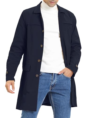Lars Amadeus Gabardina para hombre Chaqueta con botones de un solo pecho Abrigo largo Azul marino S