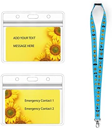 Patterned Lanyard and Sunflower Medical Card, Sunflower Medical Alert PVC Card Same as Bank Card. (Sunflower Card & Ladybug Yellow Lanyard & Id Card Holder)