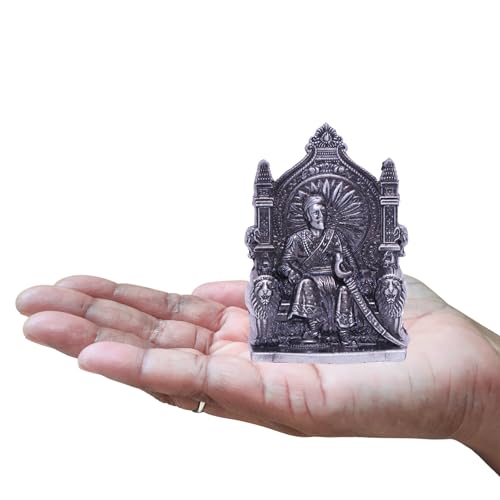 Image of anciently Chhatrapati Shivaji Maharaj Statue for Car Dashboard | Shivaji Maharaj Murti for Car Dashboard, Metal, 1 Piece (Silver Colour)