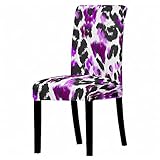 Housse De Chaise Extensible Lot De 4 - Housse De Chaise Souple Extensible Blanche À Imprimé Léopard Noir Pourpre Housse De Chaise Extensible Lavable Et Amovible Pour Décor De Cérémonie De Banque
