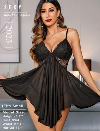 Image of Avidlove Women Lingerie Lace Babydoll V Neck Sexy Sleepwear Strap Chemise