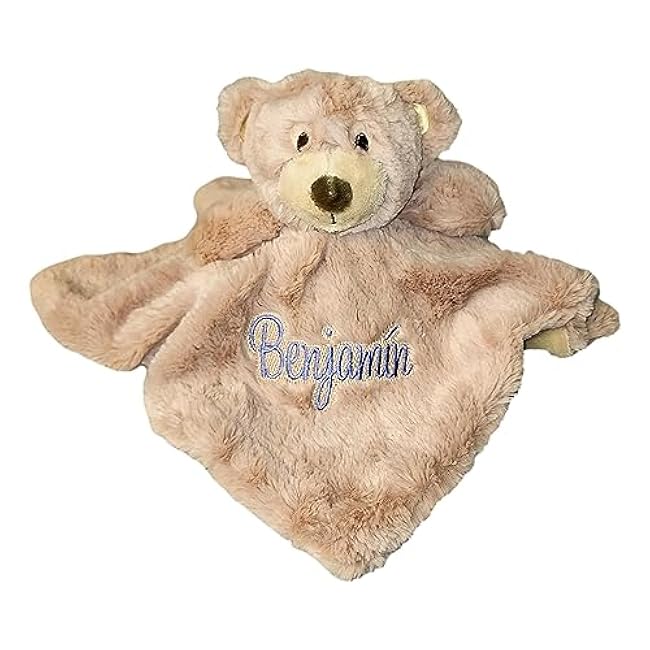 SONA G DESIGNS Custom Personalized Teddy Bear Lovie Lovey Security Blanket with Rattle (Brown Bear with Embroidery Name)