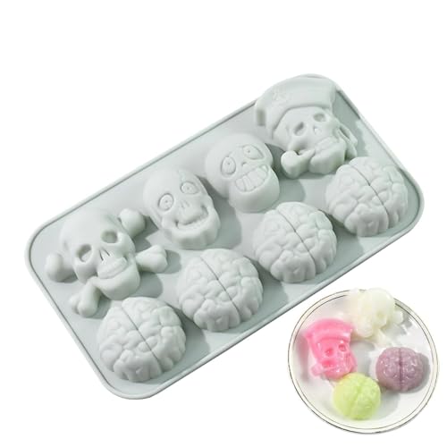 Lnhgh Molde para hornear de Halloween, molde de silicona para hornear | Moldes de caramelo de silicona de 8 rejillas en forma de cráneo - Moldes artesanales multifuncionales de alimenticio