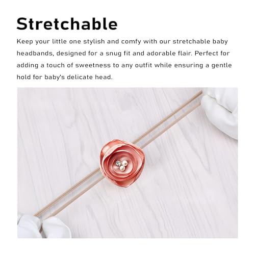 Image of SYGA 3 Pcs Baby Headband Nylon Flower Stretchable HairBand for Newborn Infant Toddlers Kids 0-3 Year (Khaki, Free Size)