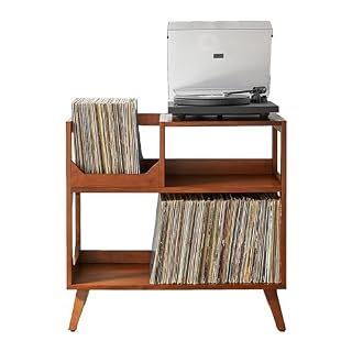 Crosley Furniture Asheville Mid-Century Modern Media Console Record Player Stand, Storage for Vinyl Records, Medium, Walnut - Les Beatles, Paul McCartney, John Lennon, RIngo Starr, George Harrison