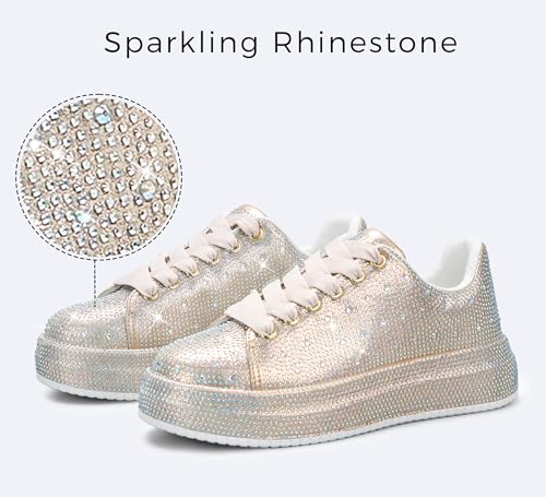 Image of LUCKY STEP Rhinestone Sneakers for Women Platform Sparkly Glitter Bling Tennis Shoes Fashion Bedazzled Wedding Bridal Party Walking Sneakers