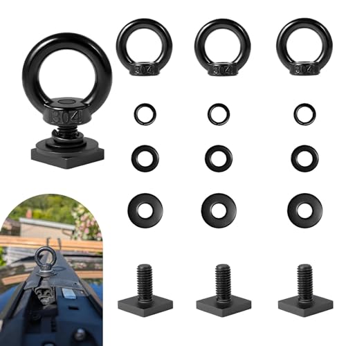 Ferianl 4PCS T Track Mount Tie Down Anchor for Roof Rack, M8 Sturdy Stainless Steel T Slot Bolt Tie Down Rings Anchoring Kit, Use for Holding Bungee Cord, Ropes (Black)