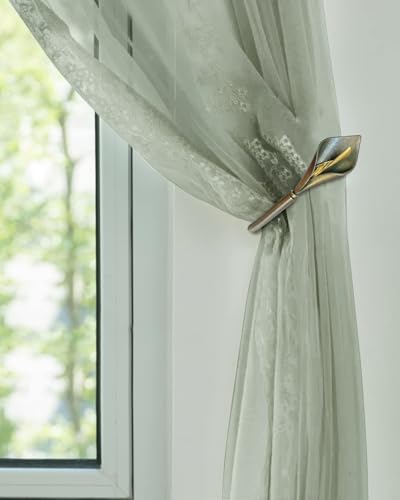 Antique Brass Curtain Holdbacks Calla Lily Metal Tiebacks Wall Mounted - Decorative Holders for Drapes & Curtains Heavy Duty Pull Back Hooks