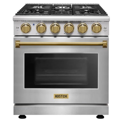 KOSTCH 30-inch Professional Freestanding Pro-Style Natural Gas Range or Liquid Propane Gas Range with 5 Burners, 4.55 cu.ft. Oven Capacity, in Stainless Steel - KOS-30RG03M (Stainless Steel/Bronze)